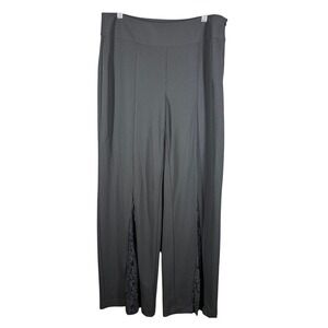 INC International Concepts Pants Womens 12 Black Lace Hem Slit Wide‎ Leg